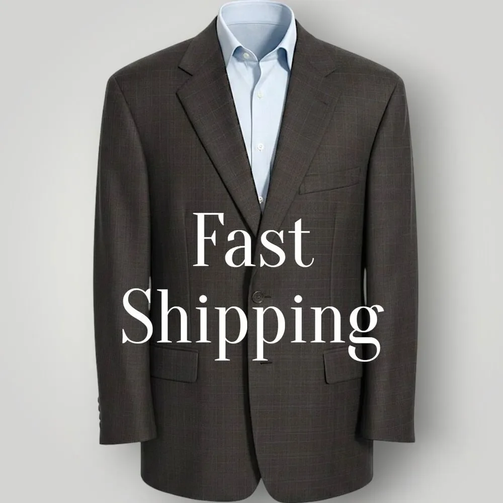 ABBOUD LORO PIANA 130*S Wool Mens Blazer Sport Coat Suit Jacket 44R Brown Plaid